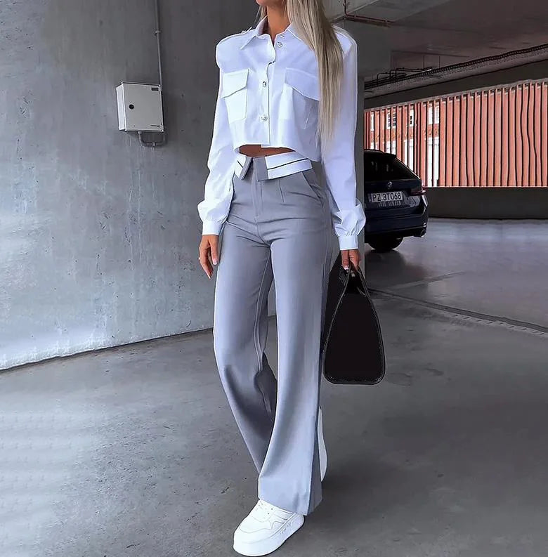 Office Lady Women's Pant Sets 2 Pieces New Holiday Style Short Blazers Coat + Straight Pants Suit 2024 Spring Women's Outfits