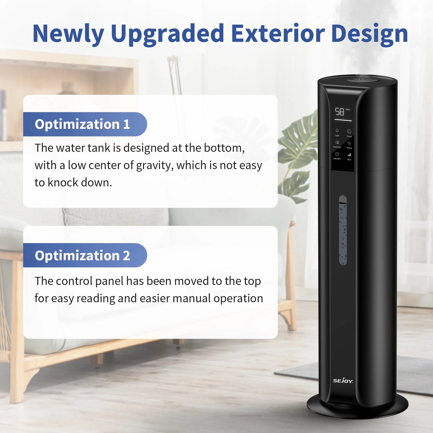 SEJOY Humidifiers for Bedroom Large Room, 9L/2.4Gal Cool Mist Top Fill Humidifier with Essential Oil 360°Nozzle for Baby Office