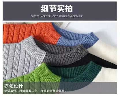 2025 Autumn Winter Men's Sweater Korean Fashion Men Clothing Patchwork Sweater Men Trend Streetwear Pullover O-Neck Sweaters Men