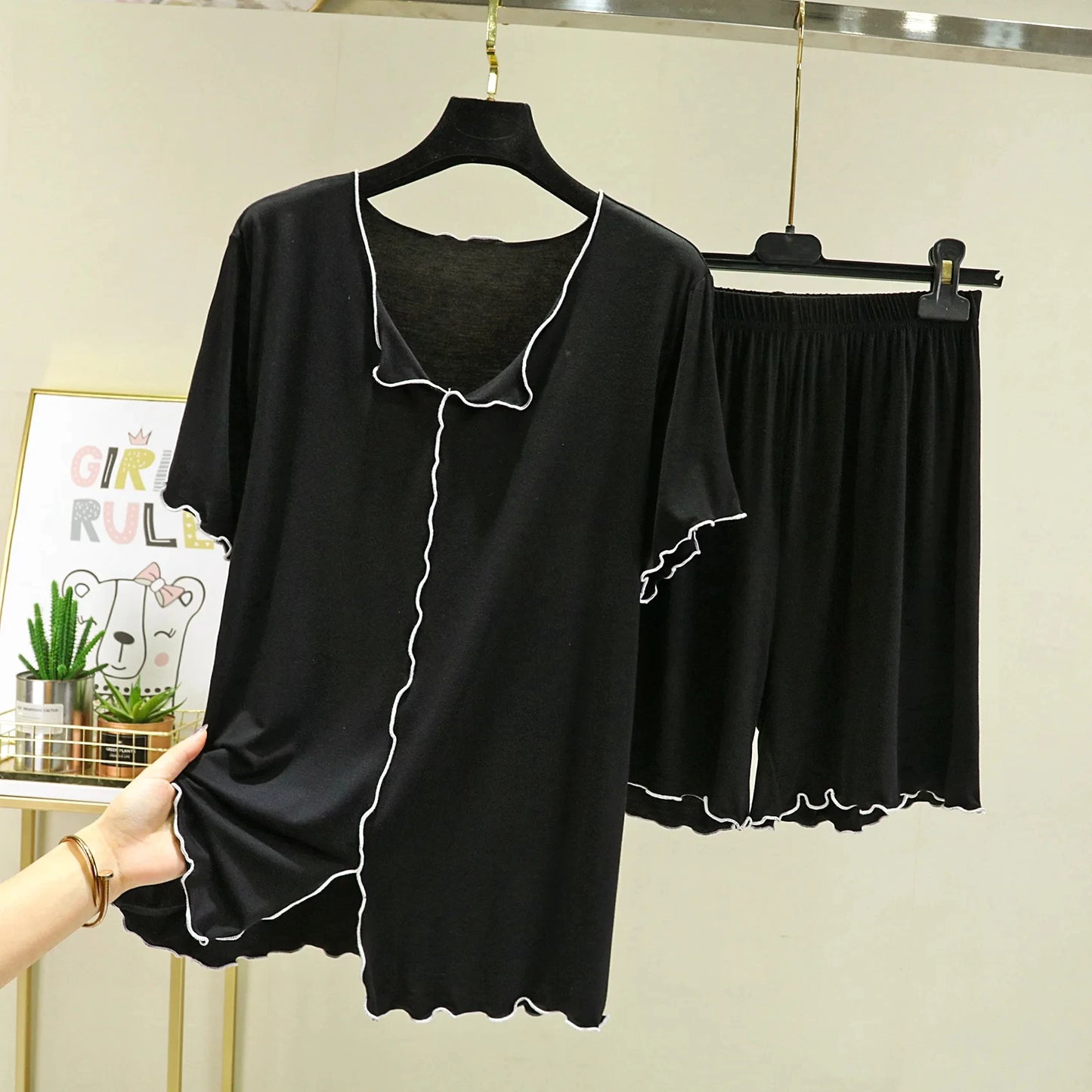 Modal loose short-sleeved shorts home clothes women summer thin style can be worn outside pajamas set versatile casual two