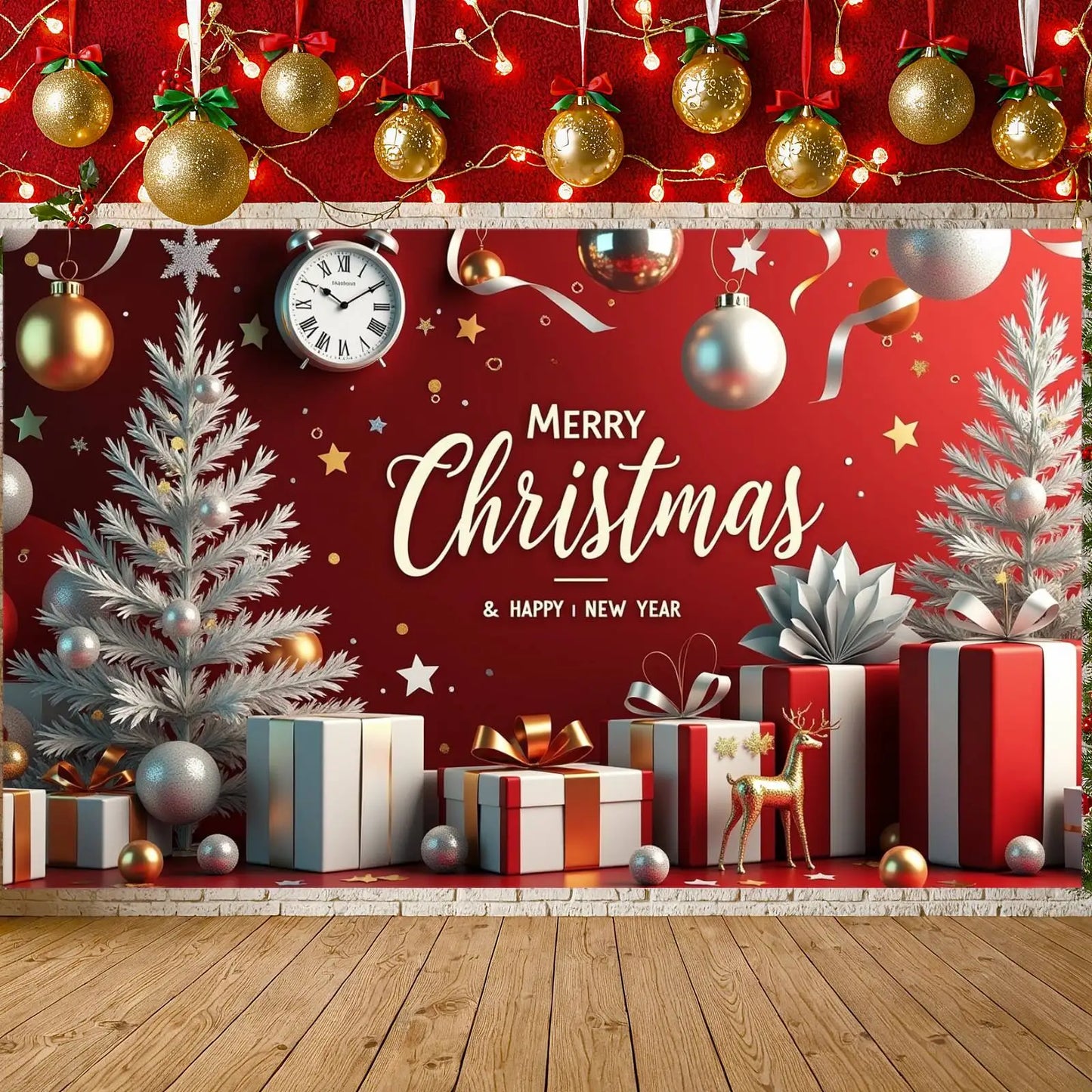 Decorative Merry Christmas Banner Holiday Backdrop Gift Décor New Year Decoration for Holiday Celebration Winter Party Home Deco