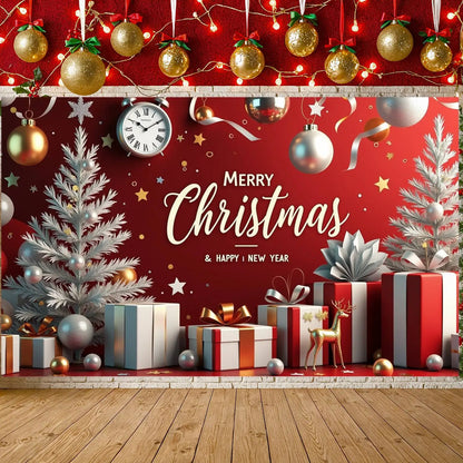 Decorative Merry Christmas Banner Holiday Backdrop Gift Décor New Year Decoration for Holiday Celebration Winter Party Home Deco