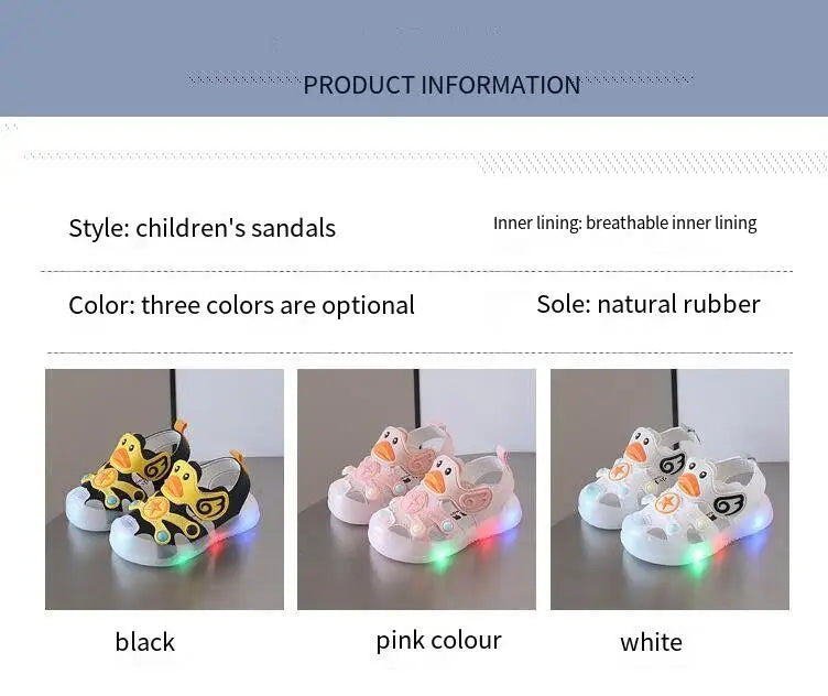 Little Duck Light-up LED Sandals for First Walker Anti-kick Baby Shoes for 0-3 Years Old Pre walker Soft Sole Cartoon for Girl