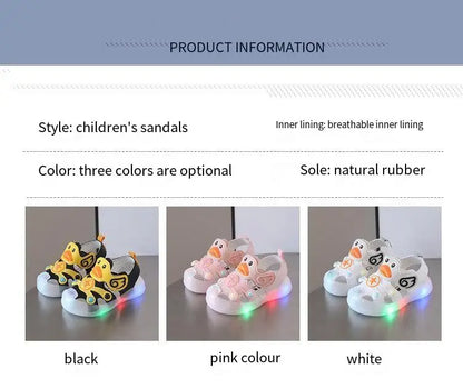 Little Duck Light-up LED Sandals for First Walker Anti-kick Baby Shoes for 0-3 Years Old Pre walker Soft Sole Cartoon for Girl