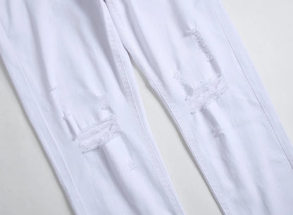 Punk Street Style Ripped Skinny Jeans Men Vintage Wash Solid Denim Trouser Men's Casual Slim Fit Pencil Denim Holes Pants 2025