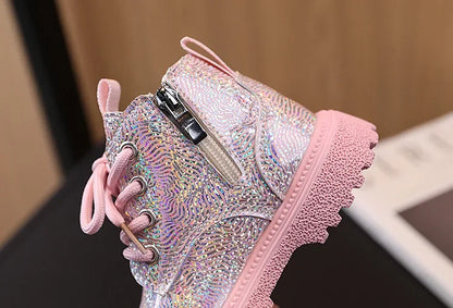 New Children's Autumn Boots Glossy Girls Causal Leather Boots Fashion Versatile Kids Princess Ankle Short Boots Round-toe Zipper