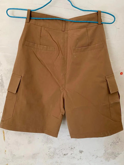 Summer Fashion Casual Tooling Shorts Men's Solid Loose Cotton Multi-pockets Cargo Pants Comfy Beach Sport Short Trousers for Men