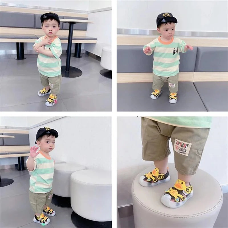 Little Duck Light-up LED Sandals for First Walker Anti-kick Baby Shoes for 0-3 Years Old Pre walker Soft Sole Cartoon for Girl