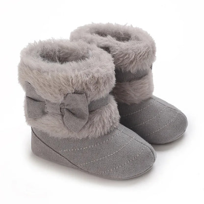 Baby Girl Boots Cute Bowknot Crib Shoes Infant Winter Warm Plush Boots First Walker Shoes with Non-Skid Soles
