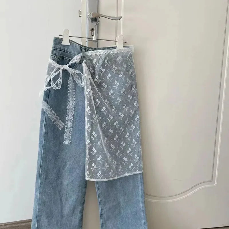 INS Blogger Lace Layered Gauze Skirt Y2k Streetwear Apron Wrap Skirt Lace Up Matching Pants Spicy Girl Stacked Y2k Wrap Skirt