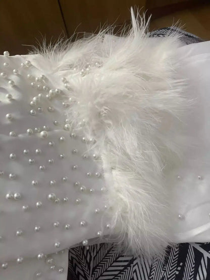 Luxury Feather Beading Party Dress For Women Sexy Off Shoulder Long Sleeve Elegant Bodycon Formal Event Evening Wedding Robes