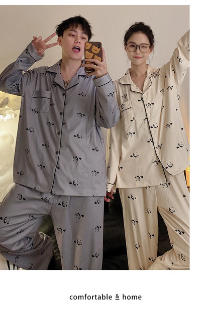 Pajama Women Pajama Man Set Cotton Plus Size Spring Autumn Long-sleeved Korean Cardigan Casual V-neck Nightwear Couple Pyjama