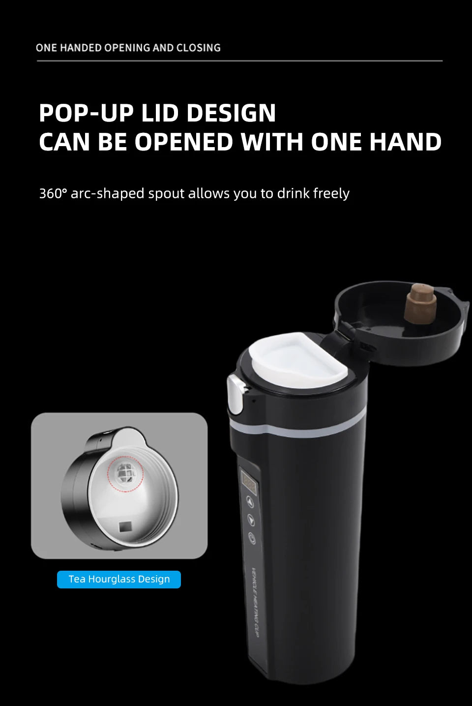 450ml Smart Car Heated Mug 12V24V Pop-up Lid Touch Screen Temperature Control Stainless Steel Portable Travel Thermal Coffee Mug