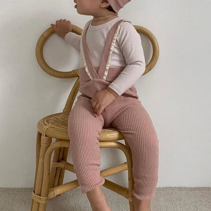 Korean Style Baby Girls Lace Suspenders Toddler Baby Girl Jumpsuits Overall Autumn Spring Newborn Baby Elastic Suspender Pants