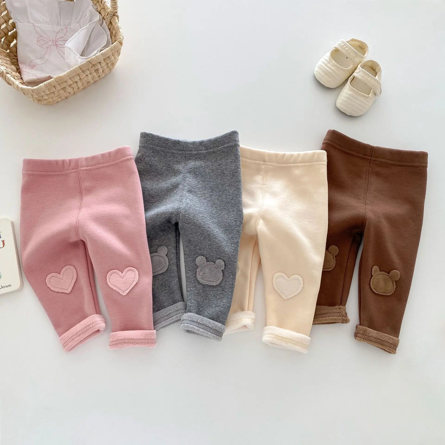 Girls Leggings 2024 Winter 0-5Y Children's Clothes Baby Girls Patch Plus Velvet Warm Pants Trousers