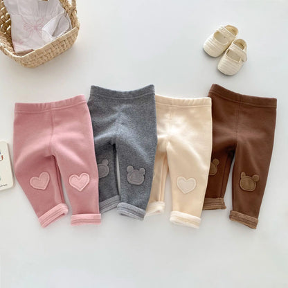 Girls Leggings 2024 Winter 0-5Y Children's Clothes Baby Girls Patch Plus Velvet Warm Pants Trousers
