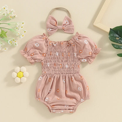 Tregren Infant Baby Girls Valentine's Day Romper Heart Print Long Sleeve Boat Neck Jumpsuits Spring Fall Bodysuits with Headband