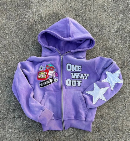 Harajuku Hip Hop High Street embroidery zipper hoodie men Y2k 2025 fall new jacket American retro punk oversized sweatshirt