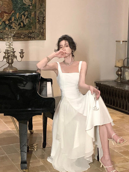French Elegant Ruffles White Midi Dresses 2025 Summer New Evening Party Women Clothes Fashion Sundress Birthday Ladies Dress