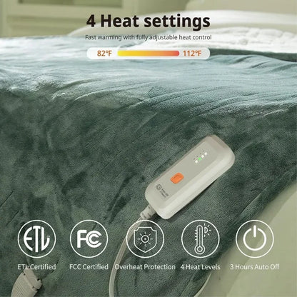 Heated Blanket Electric Throw 50''X60''-Soft Silky Plush Electric Blanket with 4 Heating Level & 3 Hour Auto Off Heating Blanket