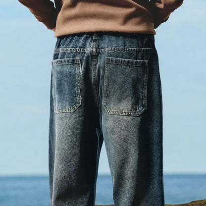 New Retro Washed Large Medium High Waist Men's Straight Blue Men's Trendy Denim Long Pants Men's Clothing Pantalon Homme Jean