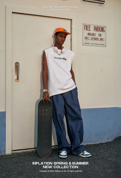 INFLATION Brown Retro Washed Denim Pants Unisex Classic Straight Leg Jeans Male Trouser Plus Size