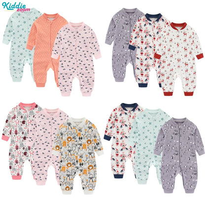 Newborn Baby 2-way Zipper Romper Cotton One-piece suit 0-24 Months Long Sleeve Newborn Baby Pajamas Comfortable Breathable
