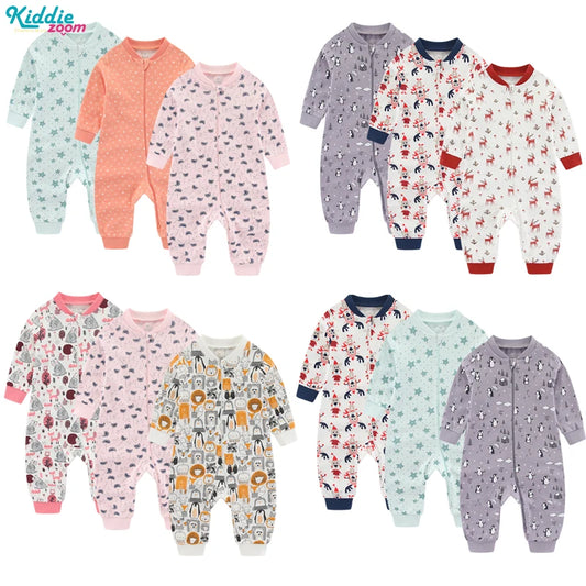 Newborn Baby 2-way Zipper Romper Cotton One-piece suit 0-24 Months Long Sleeve Newborn Baby Pajamas Comfortable Breathable