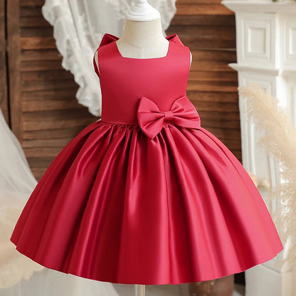 Toddler Baby Girls Summer Big Bow Baptism Dresses for Birthday Party Wedding Dress Children Costumes Princess Fluffy Prom Gown
