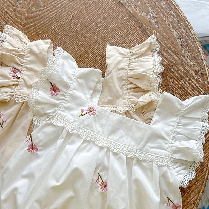Newborn Baby Girls Jumpsuit Flying Sleeve Cotton Flower Embroidery Toddler Baby Girl Bodysuits Baby Girls Clothes For Summer