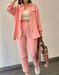 Summer outfits for women 2025 New Loose Button Long Sleeve Shirt and Cropped Pants Casual Sports Summer women's suit Pants Set