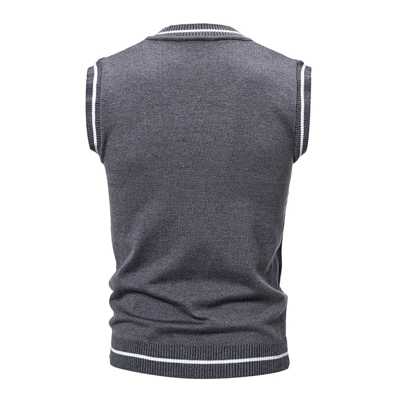 Autumn Winter Men's Knit Vests V-Neck Sleeveless Slim Fit Knitted Pullovers Men Fashion Patchwork Smart Casual Sweater Vest Man