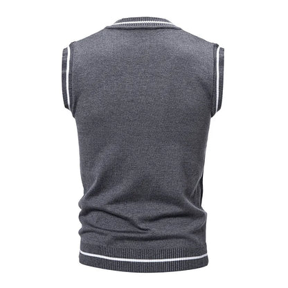 Autumn Winter Men's Knit Vests V-Neck Sleeveless Slim Fit Knitted Pullovers Men Fashion Patchwork Smart Casual Sweater Vest Man