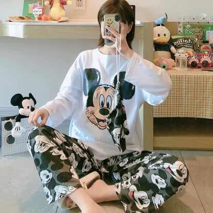 Women's Pajamas Sets Spring Autumn Two-Piece Cute Print Pajama Long Sleeve Pajama Home Clothes Two-piece