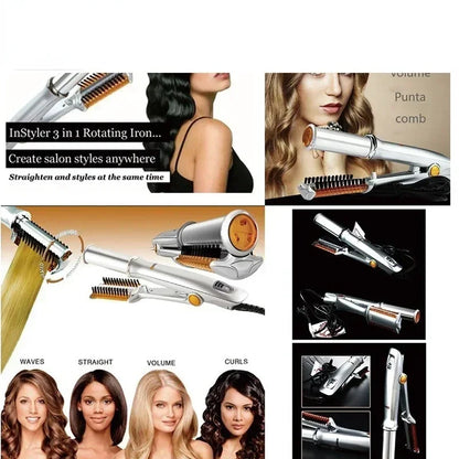 Professional Hairs Curler Straighter Rotating Hair Brush Curler Styler Hair Styling Tools Curling Iron Straighten Brush 2 In 1