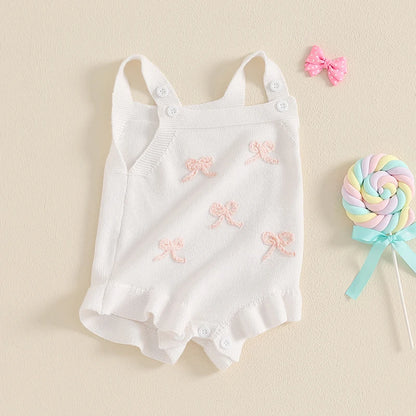 Suefunskry Baby Girl Overalls, Sleeveless Bows Pattern Knit Romper Bodysuit Spring Fall Clothes for Casual Daily