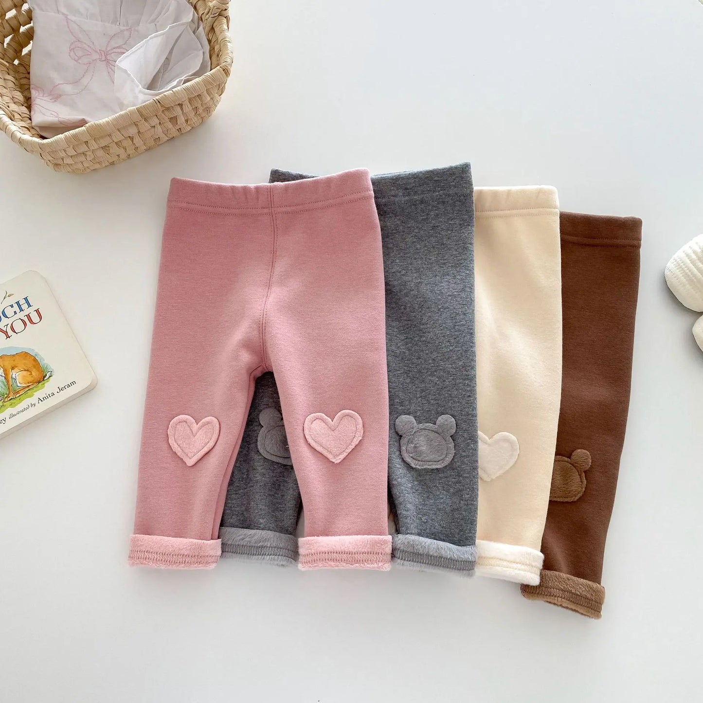 Girls Leggings 2024 Winter 0-5Y Children's Clothes Baby Girls Patch Plus Velvet Warm Pants Trousers