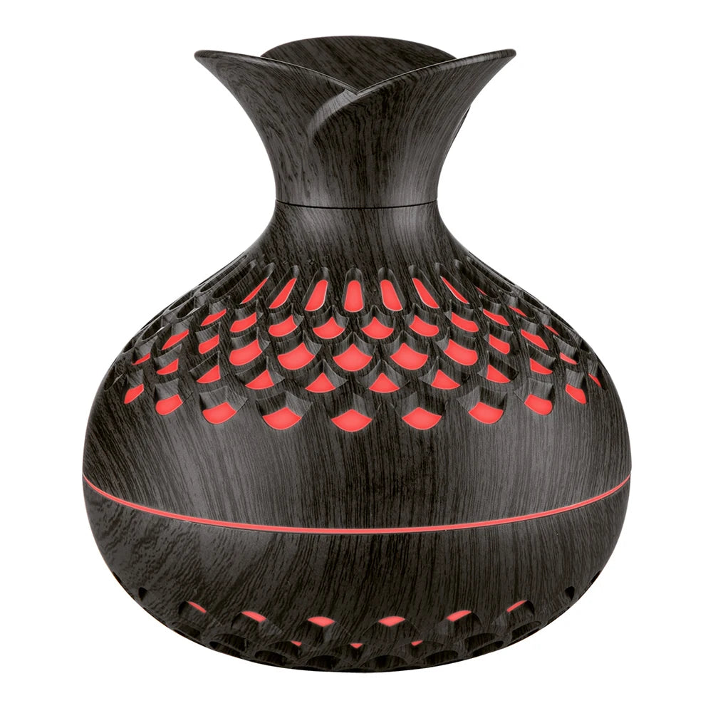 300ML Wood Grain Flower Humidifier Silent Aromatherapy Diffuser USB Rechargeable Mini Air Humidifier with Colorful Night Light