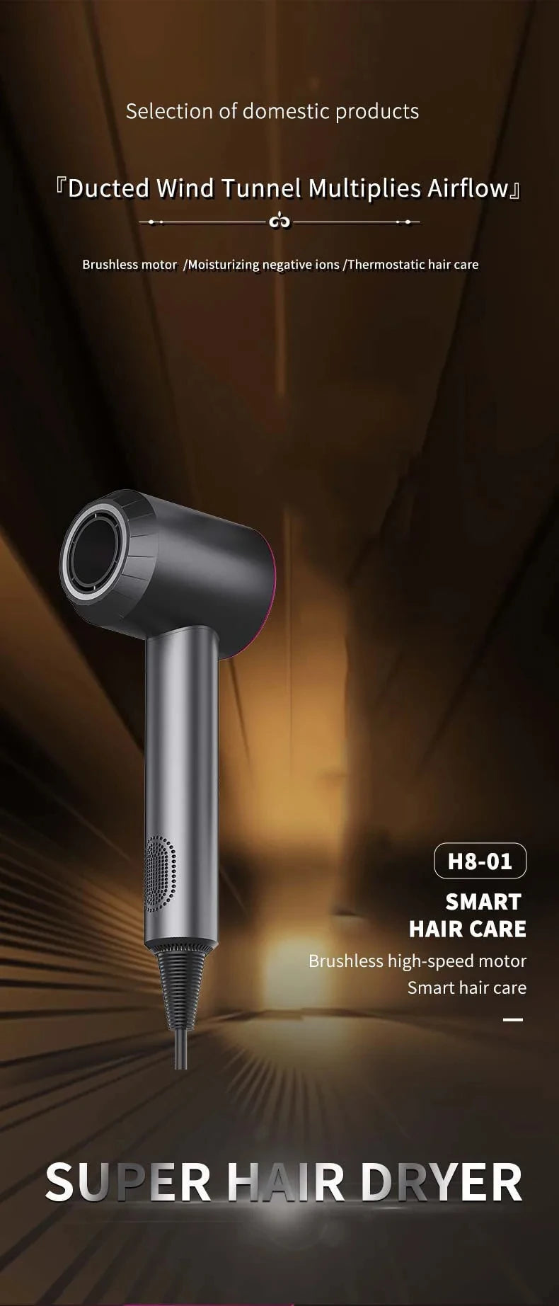 Professional Leafless Hair Dryer Negative Ion Quick Drying Home Powerful 5 Attachment Constant Anion Electric Hair Dryer