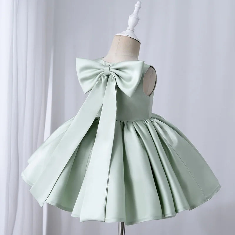 Toddler Baby Girls Summer Big Bow Baptism Dresses for Birthday Party Wedding Dress Children Costumes Princess Fluffy Prom Gown