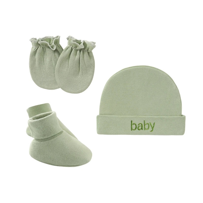 Baby Newborn Cotton Hat Gloves Foot Cover Set Newborn Single Layer Kit for Baby Girls Boys Birth Keeping Warm Clothes