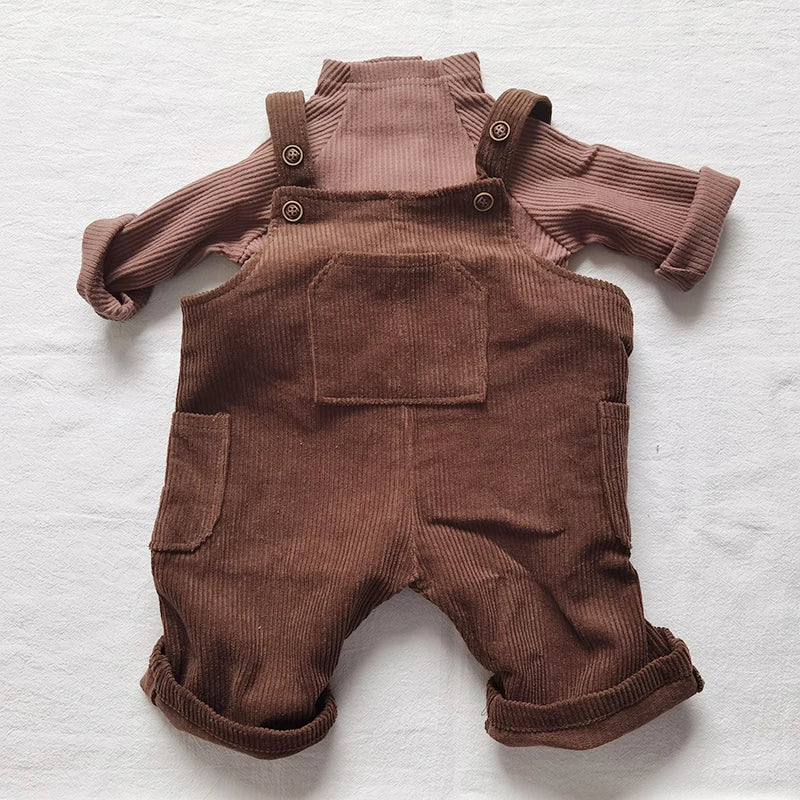 2025 New Korean Toddler Baby Boys Corduroy Overalls Casual Look Front Pocket One Piece Baby Pants Girls Trousers
