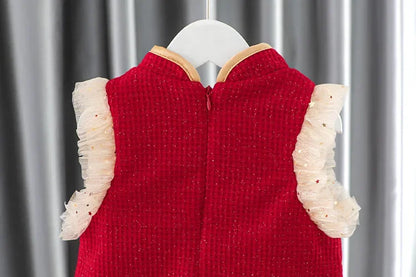 Toddler Baby Girls Dress Autumn  Winter Kids Red Christmas New Year Plush Warm Dress Infant Clothing Set Top+ skirt For 1-4 Years