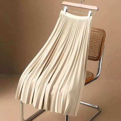 High Waist Pleated Skirt Elegant Women's Maxi Skirt with Elastic High Waist A-line Design Pleated Large Hem Solid Color for Work