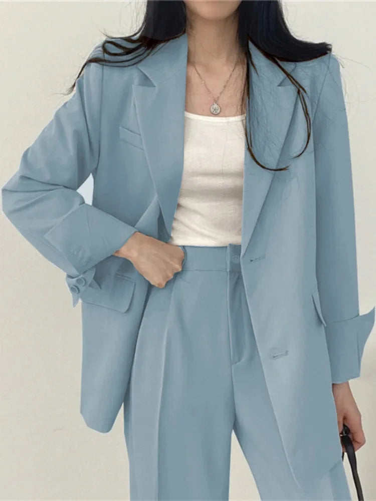 Korean Fashion Spring Women's Suits Casual Top Trousers 2 Piece Sets Women's Outfits Coats Slim Fit Blazers for Women Clothing