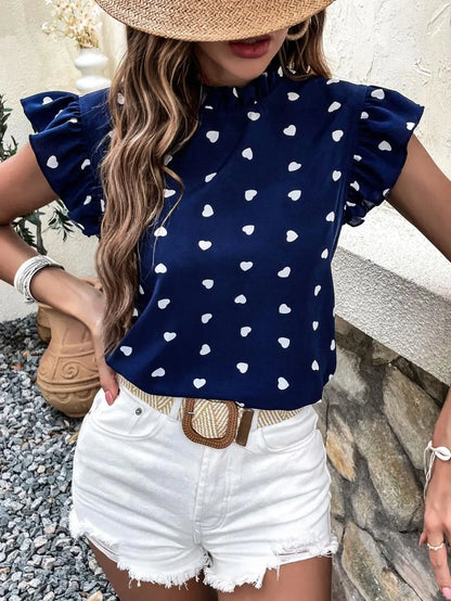 Fashion Chiffon Print Women's Shirt Casual Ruffle Short Sleeve Top Pink Chic Woman Blouse And Shirts Elegant Blouses Summer 2025