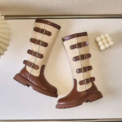 Children High Boots for Girls 2025 Autumn Winter New Fashion and Comfortable British Style Casual Versatile Trendy Leather Shoes