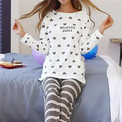 Cartoon Cotton Pajamas Women's Spring and Autumn Models Long-sleeved Home Service Women's Simple Loose Casual Suit Large Size