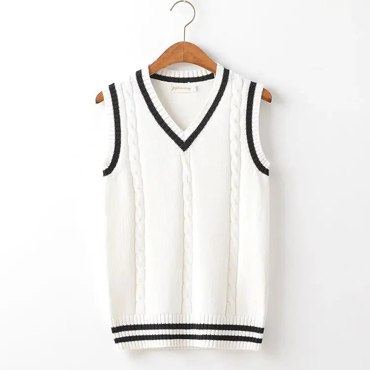 Striped White Knitted Sweaters for Men Blue Sleeveless Man Clothes V Neck Vest Red Waistcoat Jumpers Sweat-shirt Cotton