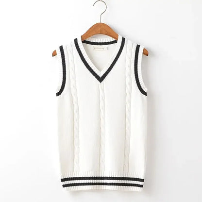 Striped White Knitted Sweaters for Men Blue Sleeveless Man Clothes V Neck Vest Red Waistcoat Jumpers Sweat-shirt Cotton